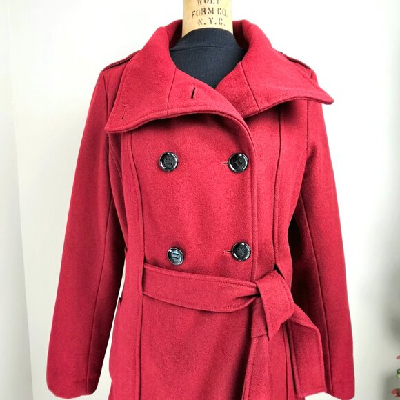 Listing Title: Calvin Klein Power Dressing Red Wool Pleated Coat 8 - Picture 9 of 16